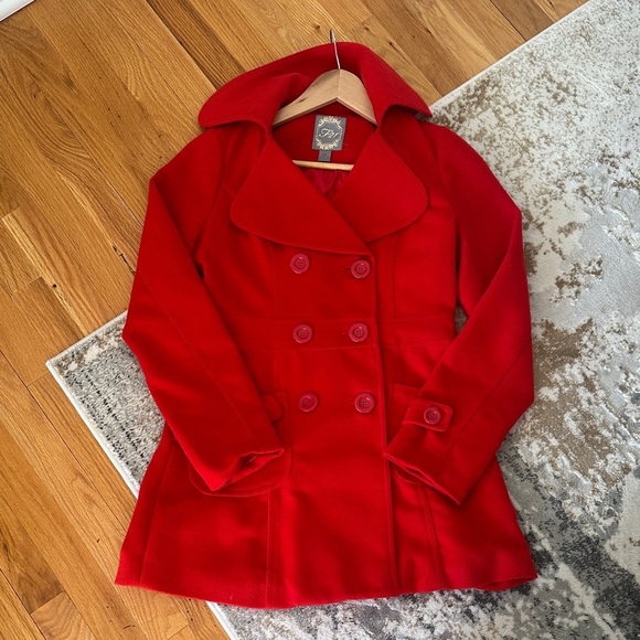 f21 Jackets & Blazers - Red Double-Breasted Peacoat